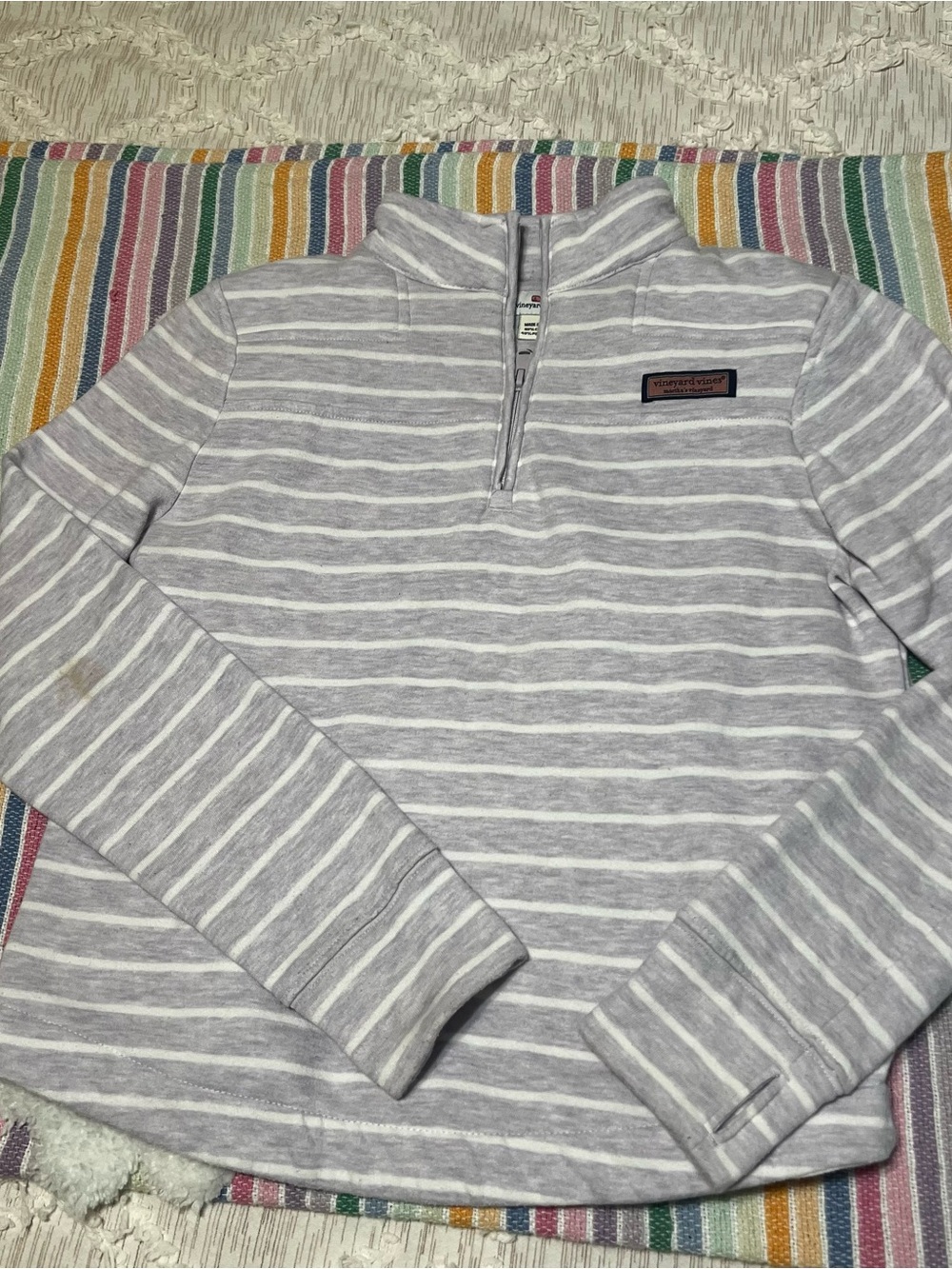 Vineyard Vines Light Gray & White Striped Quarter-Zip Pullover